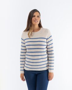 Полосатый женский свитер с круглым вырезом October, синий