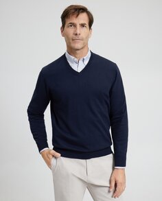 Мужской однотонный свитер с v-образным вырезом Emidio Tucci, синий