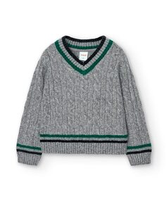 Плетеный свитер для мальчика с V-образным вырезом Boboli, светло-серый
