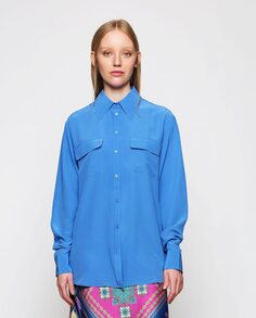 Женская блузка из 100% шелка с однотонным принтом Mirto, синий