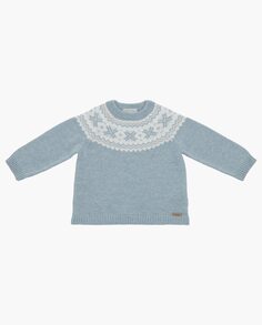Вязаный свитер для мальчика с контрастной рождественской каймой серовато-голубого цвета Martín Aranda, синий