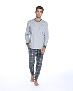 Длинная серая трикотажная мужская пижама Guasch, серый