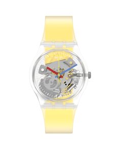 Часы в яркую желтую полоску с желтым силиконовым ремешком Swatch, желтый