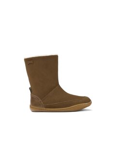 Ботинки коричневые кожаные для девочки с внутренней частью из овчины Camper, коричневый