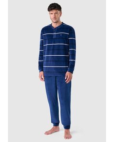 Мужская длинная синяя бархатная пижама El Búho Nocturno, темно-синий