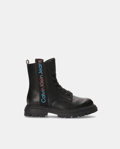 Ботинки в стиле милитари для девочки со шнуровкой и застежкой-молнией Calvin Klein, черный