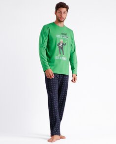Мужская хлопковая пижама с рельефными деталями Admas, зеленый