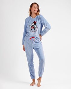 Теплая женская пижама с длинными рукавами синего цвета Disney, синий