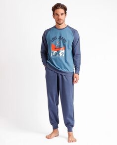 Длинная синяя трикотажная мужская пижама Lois, синий