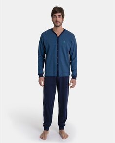 Длинная открытая мужская трикотажная пижама синего цвета Massana, синий