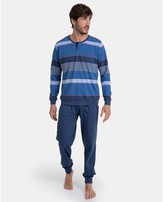 Длинная мужская трикотажная пижама в синюю полоску Massana, синий