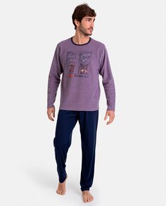 Длинная мужская пижама замшевого трикотажа Massana, фиолетовый