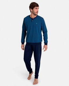 Мужская длинная вязаная пижама с манжетами Massana, темно-синий