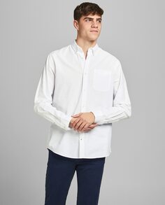 Мужская однотонная белая рубашка узкого хлопкового оксфорда BCI Jack &amp; Jones, белый