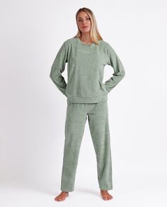 Длинная женская пижама из бархатной ткани в рубчик Admas, зеленый