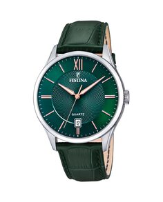 Мужские часы F20426/7 Классический зеленый кожаный ремешок Festina, зеленый