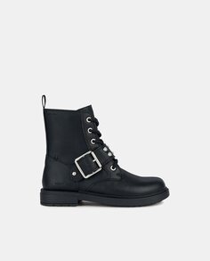 Байкерские ботинки Eclair для девочек с боковой пряжкой и заклепками Geox, черный