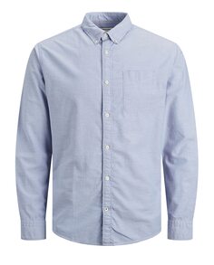 Мужская однотонная хлопковая оксфордская рубашка BCI светло-синего цвета Jack &amp; Jones, светло-синий