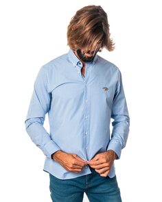 Голубая мужская рубашка из поплина в мелкую клетку Bandera Collection Spagnolo, светло-синий