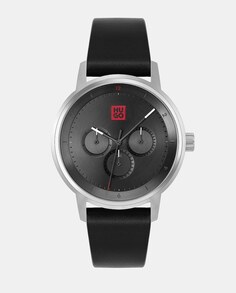 Define 1530263 многофункциональные черные кожаные мужские часы Hugo, черный