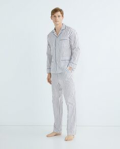 Мужская пижама из ткани в двухцветную полоску с шелковистой отделкой и окантовкой Emidio Tucci, светло-синий