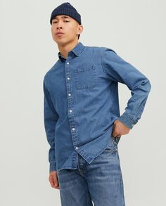 Мужская джинсовая рубашка приталенного кроя Jack &amp; Jones, синий