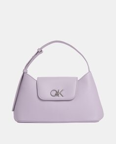 Большая сумка через плечо сиреневого цвета с клапаном и металлическим логотипом Calvin Klein, сиреневый