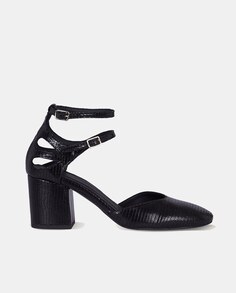 Женские кожаные туфли María с двойным браслетом и блочным каблуком с гравировкой Micuir, черный