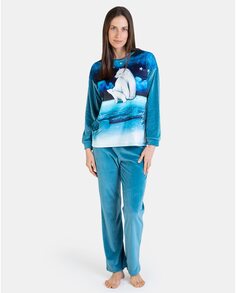 Длинные женские пижамы из микрофлиса с принтом Massana, синий