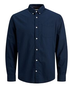 Мужская однотонная темно-синяя узкая хлопковая оксфордская рубашка BCI Jack &amp; Jones, темно-синий