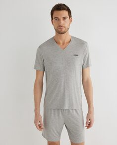 Мужская пижама с короткими рукавами светло-серого цвета из микромодала Boss, светло-серый