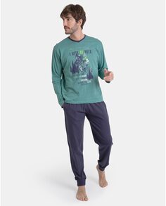 Длинная зеленая трикотажная мужская пижама Massana, зеленый