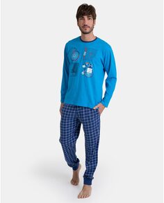 Мужская длинная вязаная пижама бирюзового цвета Massana, синий