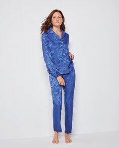 Женская длинная атласная пижама с принтом Gisela, синий