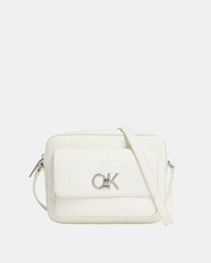 Маленькая белая сумка через плечо с выгравированным логотипом по всей поверхности Calvin Klein, белый
