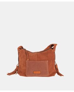 Большая коричневая кожаная сумка через плечо с передним карманом Volum, коричневый