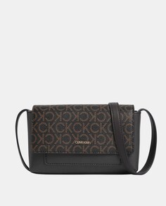 Мини-сумка через плечо из коричневой смеси переработанного материала с принтом логотипа Calvin Klein, коричневый