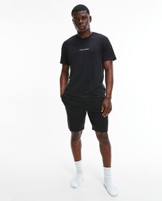 Черная мужская пижамная рубашка с короткими рукавами Calvin Klein, черный