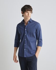 Мужская суперэластичная рубашка с геометрическим рисунком Easy Wear, темно-синий