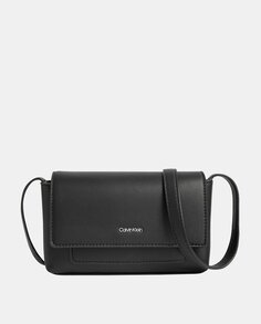 Мини-сумка через плечо из черной смеси переработанного материала с клапаном Calvin Klein, черный