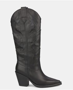 Женские кожаные ботинки средней длины с острым носком и блочным каблуком Alma en Pena, черный