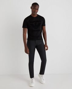 Мужские узкие черные брюки с 5 карманами в мелкий горошек Emporio Armani, черный