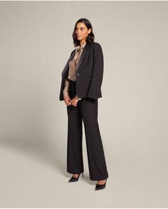 Однотонные женские прямые брюки со шлевками для ремня на талии Elena Mirò, черный