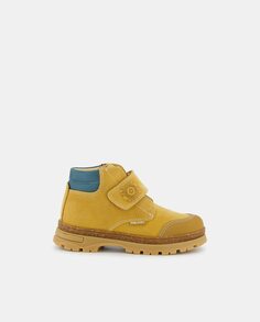 Кожаные ботинки для мальчика с застежкой-липучкой с логотипом Pablosky, желтый