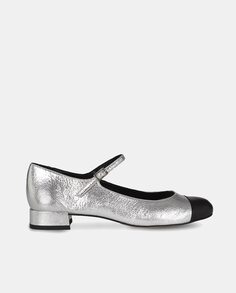 Женские кожаные туфли Lola Mary Janes с контрастным закругленным мыском и застежкой-пряжкой Augusta, серебро