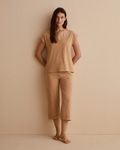 Женская трикотажная пижама с вышитым вырезом горловины Énfasis, коричневый