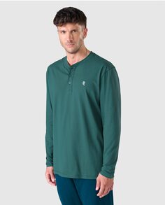 Мужская зеленая трикотажная пижамная рубашка с длинными рукавами El Búho Nocturno, зеленый