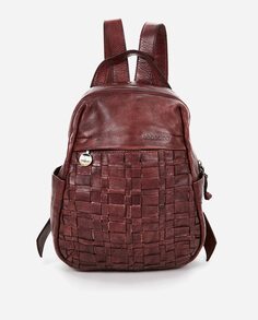 Женский бордовый кожаный рюкзак Euphoria с плетеной отделкой Abbacino, бордо