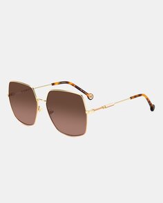 Золотые квадратные женские солнцезащитные очки из металла Carolina Herrera, золотой