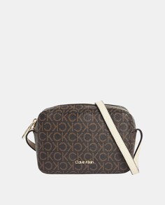 Миниатюрная коричневая сумка через плечо с логотипом по всей поверхности Calvin Klein, коричневый